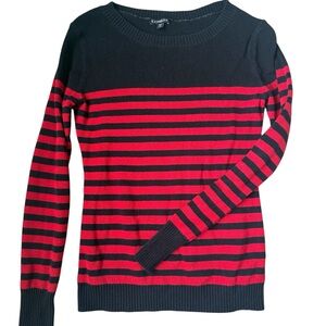 Express Women's Black and Red Striped Sweater